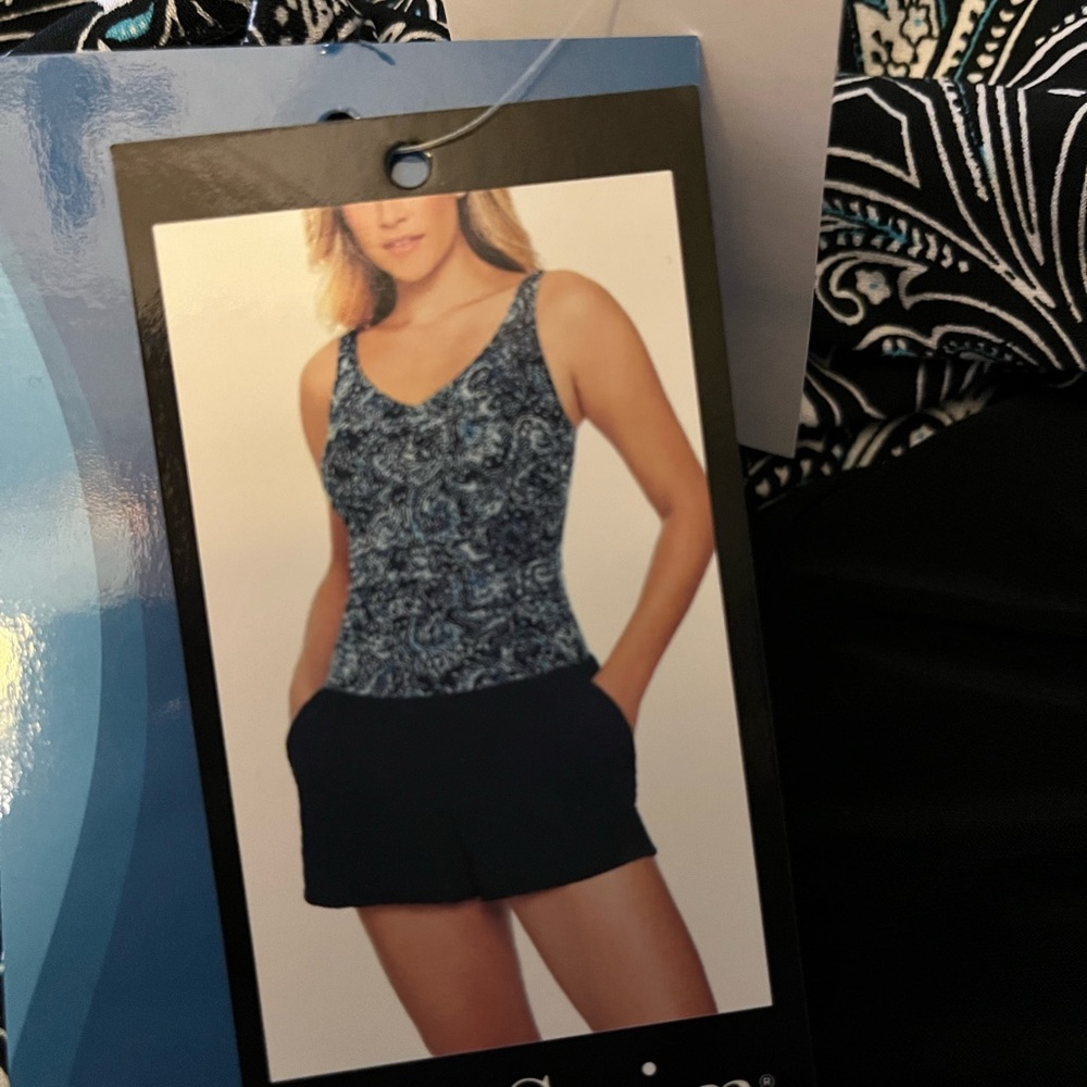 NWT Black Blue Paisley Swimsuit by Magic Brands Sz XXL Skirt Attached Black